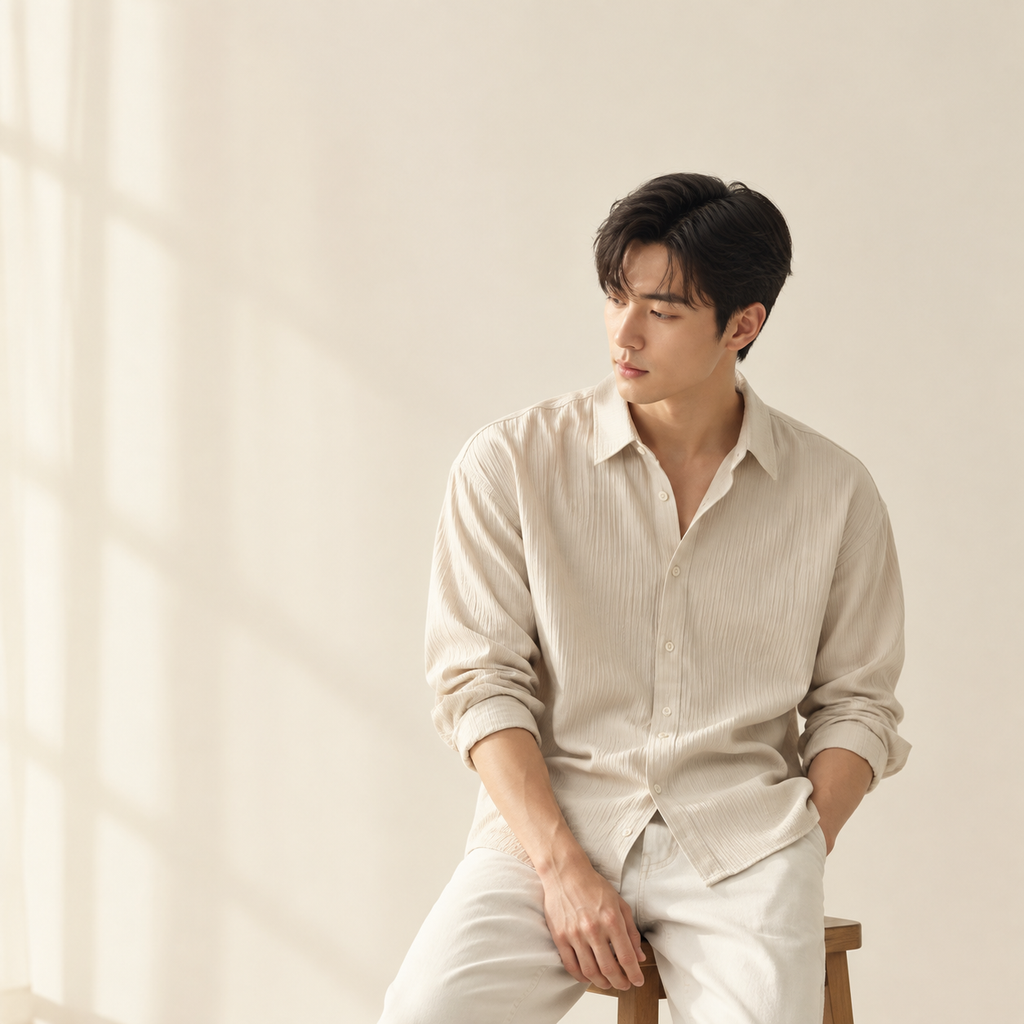 질감 있는 단색 남성의 긴팔 셔츠 봄가을