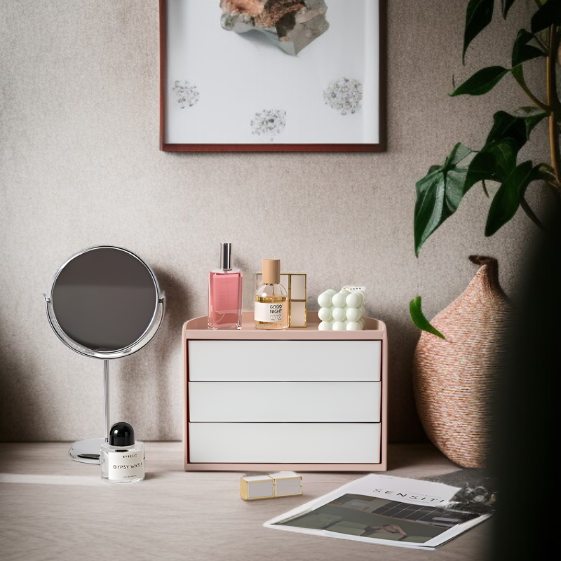 Detalle del estante giratorio para cosméticos