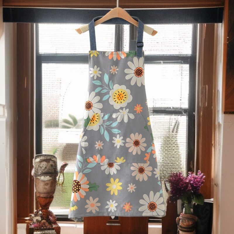 Delantal doméstico de lona de algodón con diseño de girasol para cocina