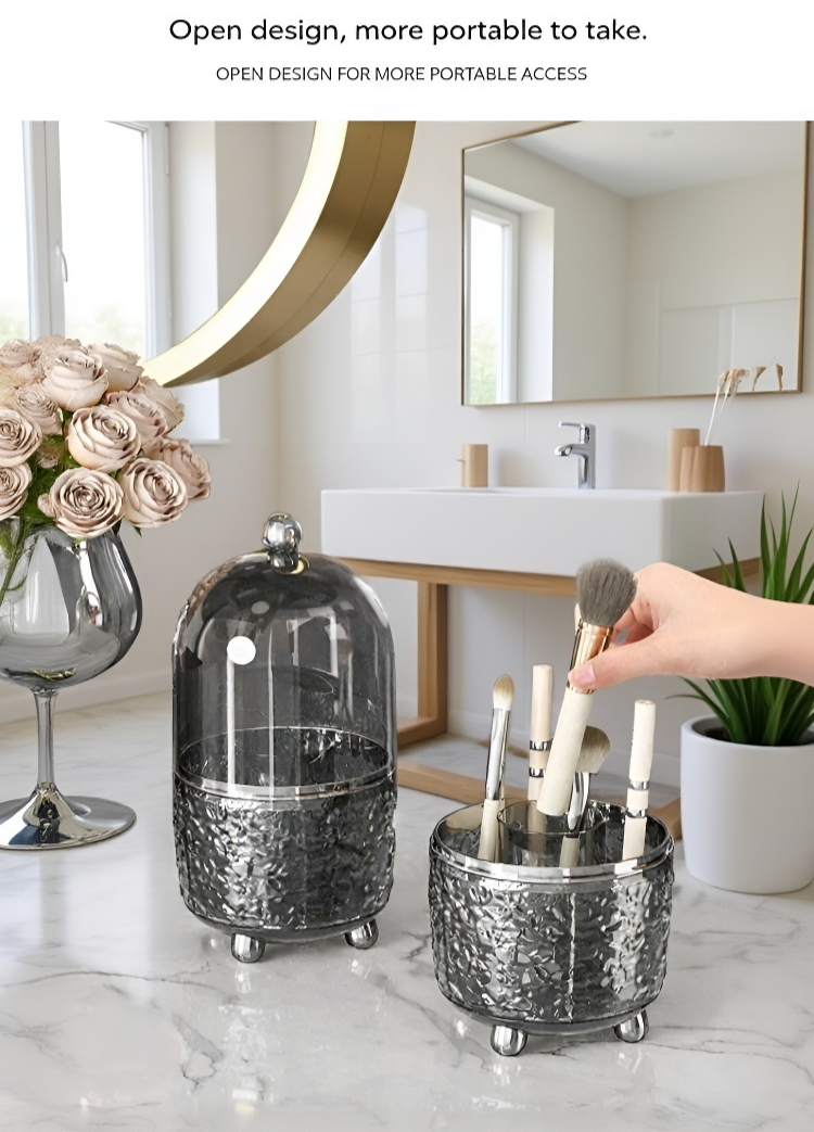 Acrylic makeup brush organizer with rotating feature