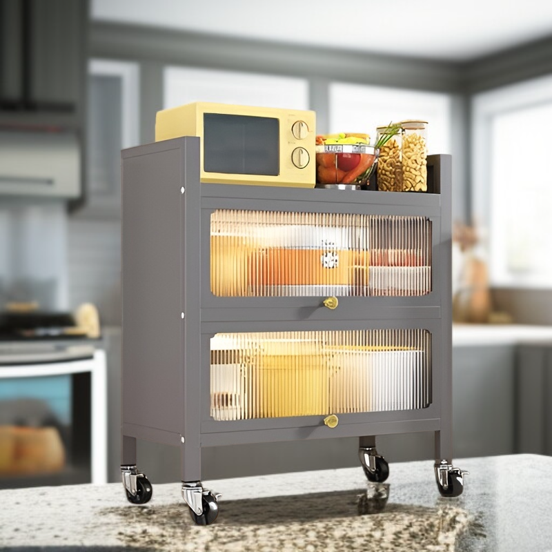 Multi-functional Kitchen Utensil Storage Cabinet with Dust-proof Door