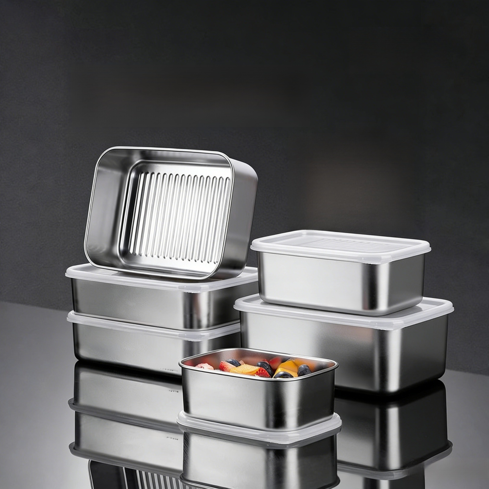 304 Edelstahl Mehrzweck-Tablett mit Trennwänden, geeignet zum Kochen und Servieren