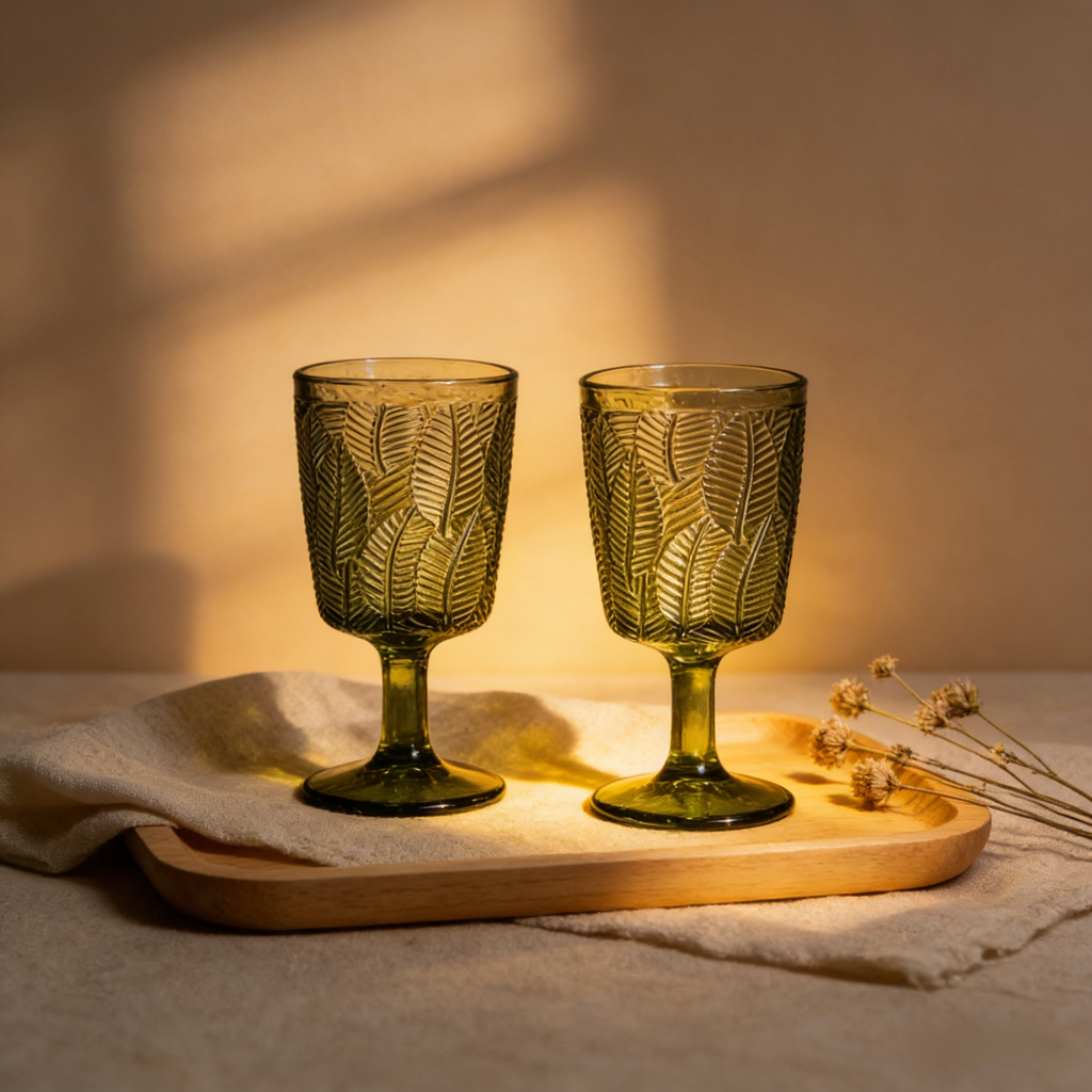 Französisches Vintage-Stielglas mit Prägung