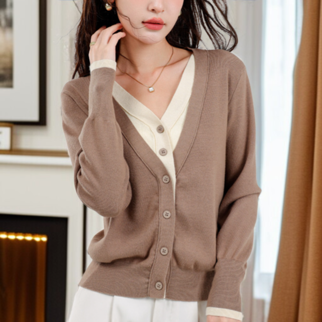 여성 니트 루즈핏 기질 레깅스 컬러링 페이크 투피스 긴팔 상의 얇은 니트