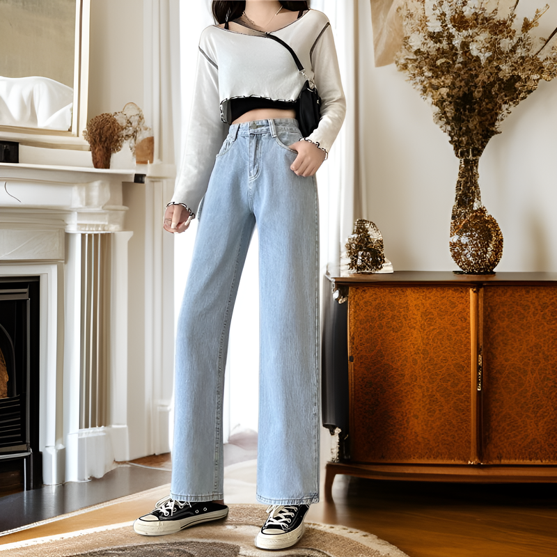 여성용 하이웨스트 스트레이트 진 신상