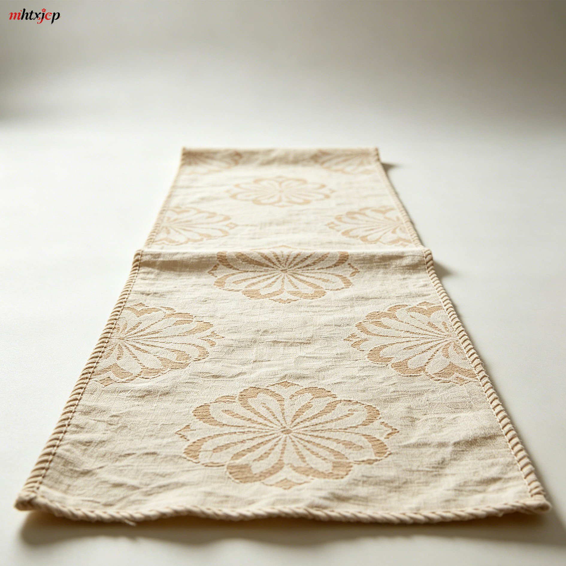綿と麻の刺繍入りテーブルランナー