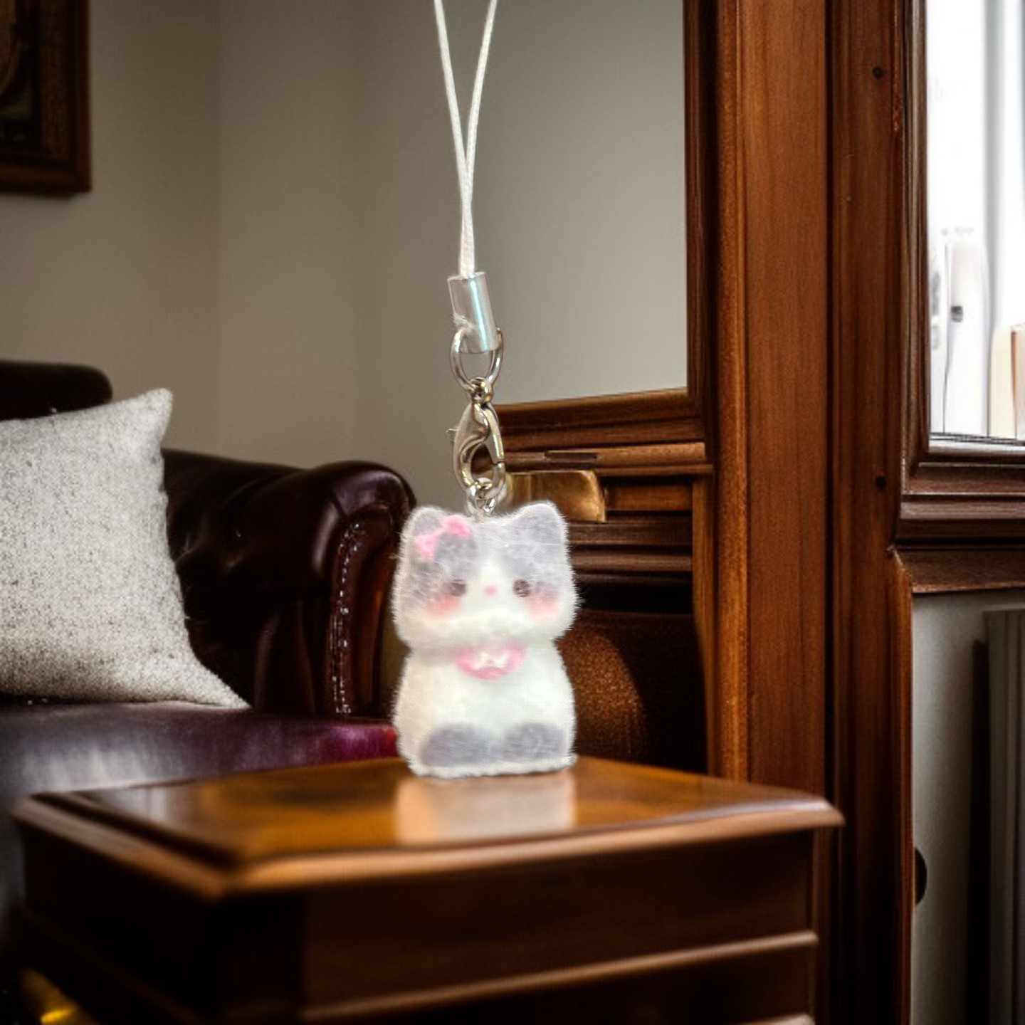  Cartoon Cute Flocking 3D Resin Cat Keychain