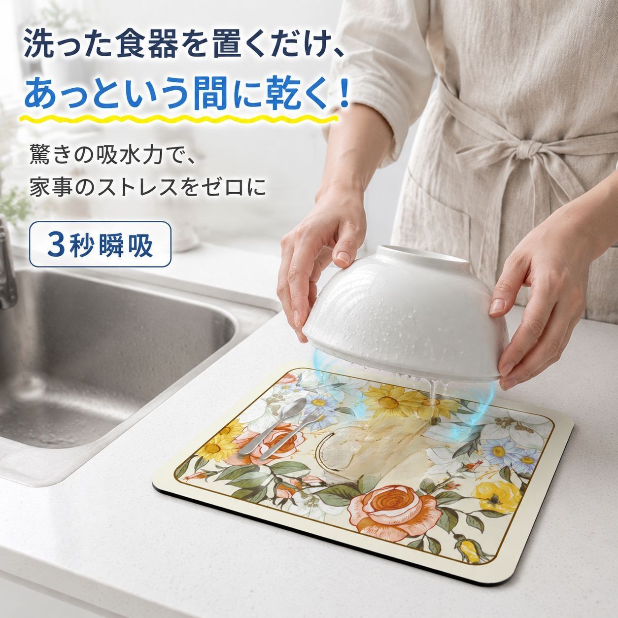 吸水レザーテーブルマット 食器乾燥パッド 多機能キッチンコースター