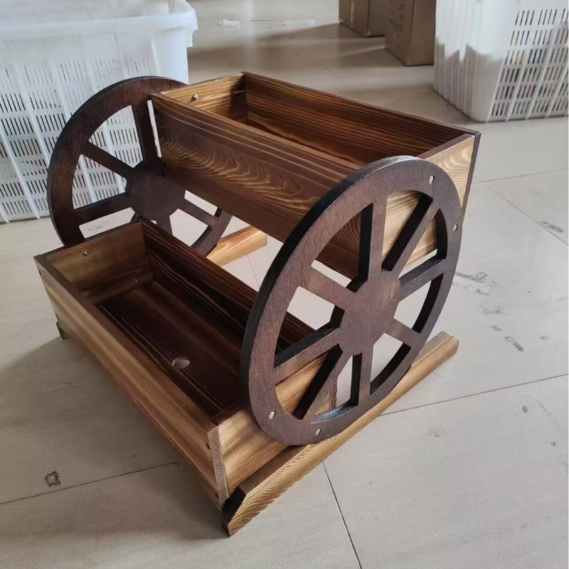 Solid Wood Flower Cart, Decorative Trolley for Balcony