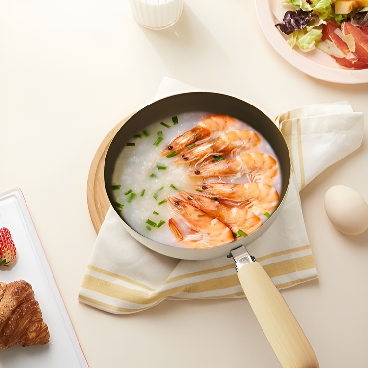 กระทะเคลือบเซรามิกสีขาวไม่ติดกระทะ