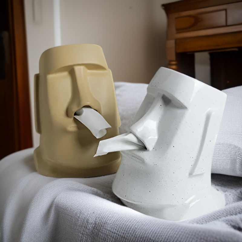  이스터섬 모아이 티슈박스 커버, 베이지