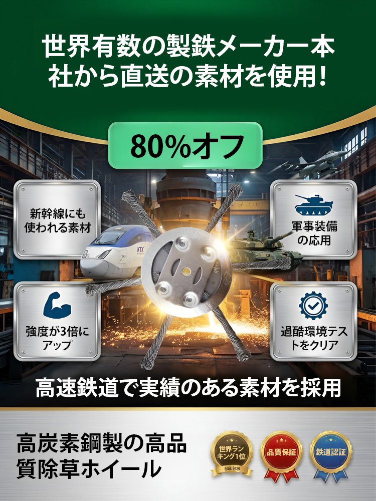【本日限り1+2無料】ガソリン式草刈り機用除草ホイール！ 錆びず曲がらない高密度マンガン鋼採用！