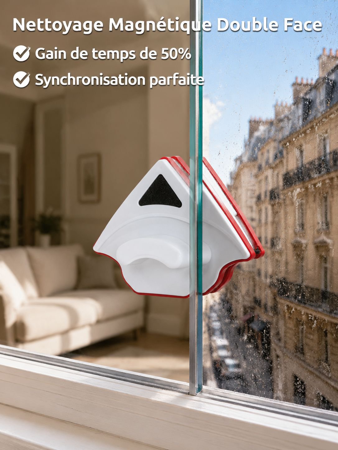 Outil de nettoyage pour vitres à simple vitrage, usage domestique