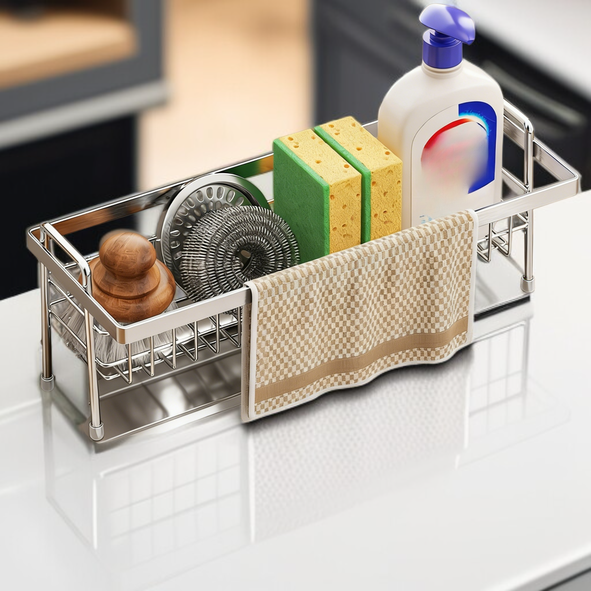 Multifunktionales Küchenregal aus SUS304 Edelstahl, automatischer Wasserablauf
