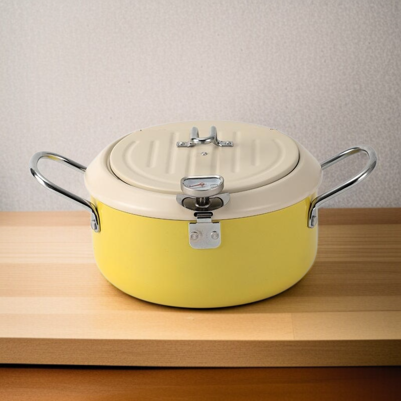 Japanese Iron Deep Fryer with Thermometer, Tempura Saver, Flip Cover Design