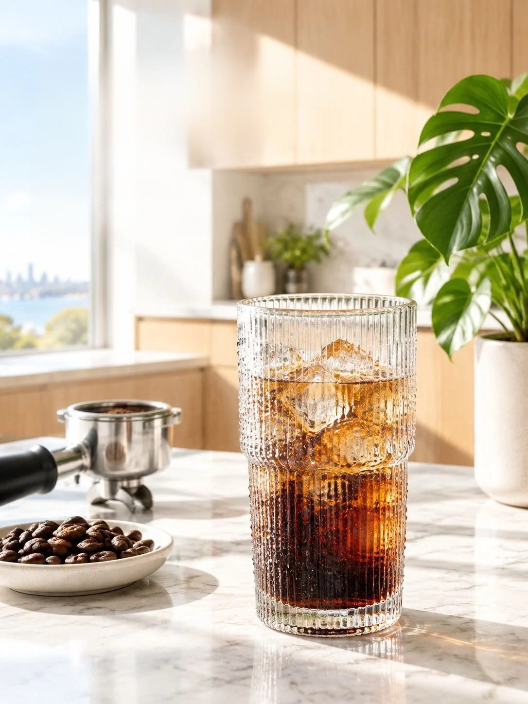 Minimalist Vertical Stripe Glass Cup - Front View