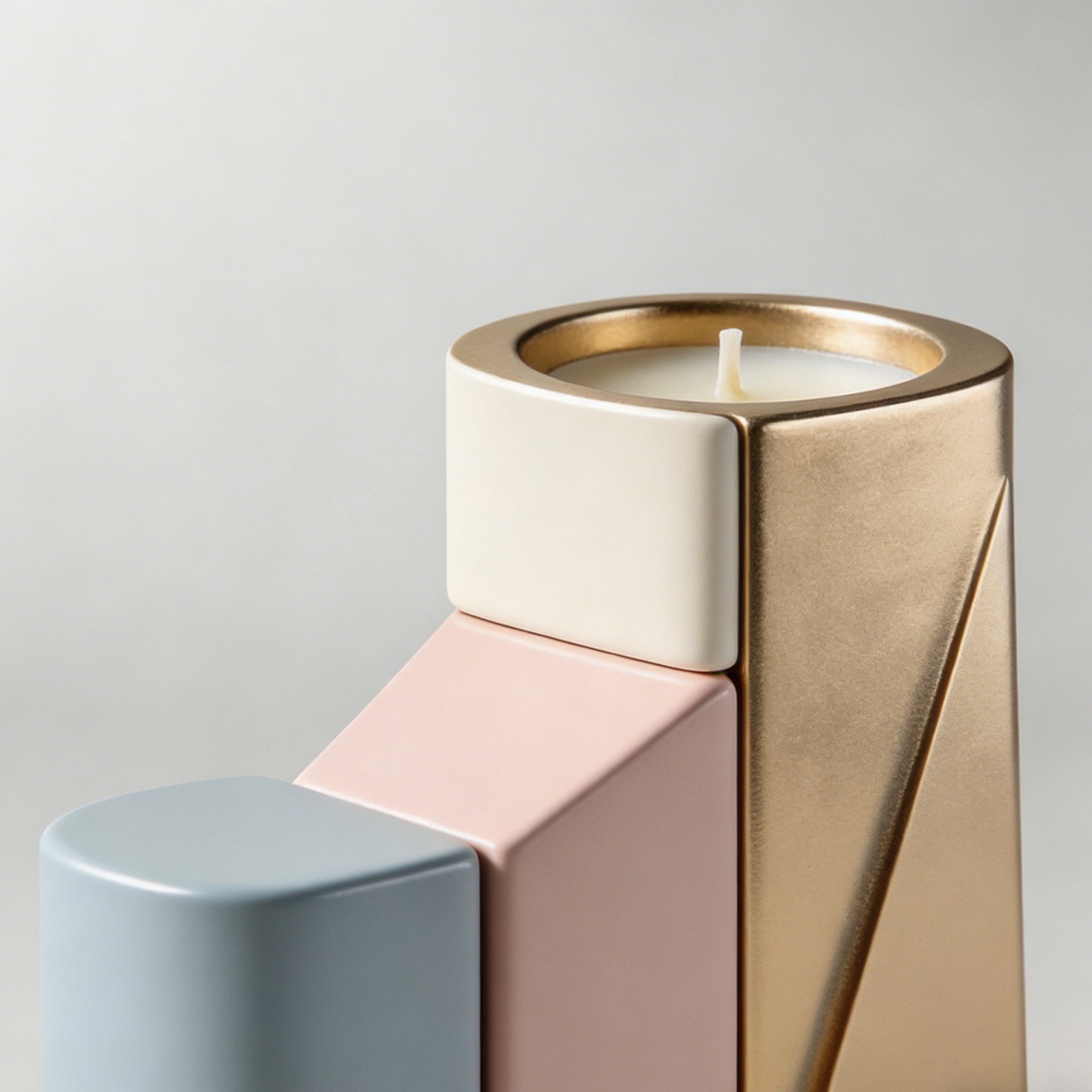 Close-up of lit Rose Scented Candle and rose petals