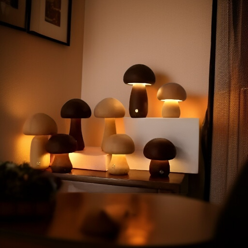 Luz de noche con forma de seta para niños, lámpara táctil de mesita de noche para dormitorio