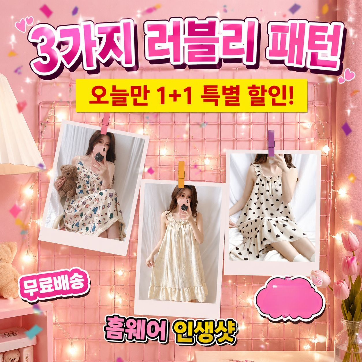 브라패드 포함 플라워 슬리브리스 홈웨어 원피스