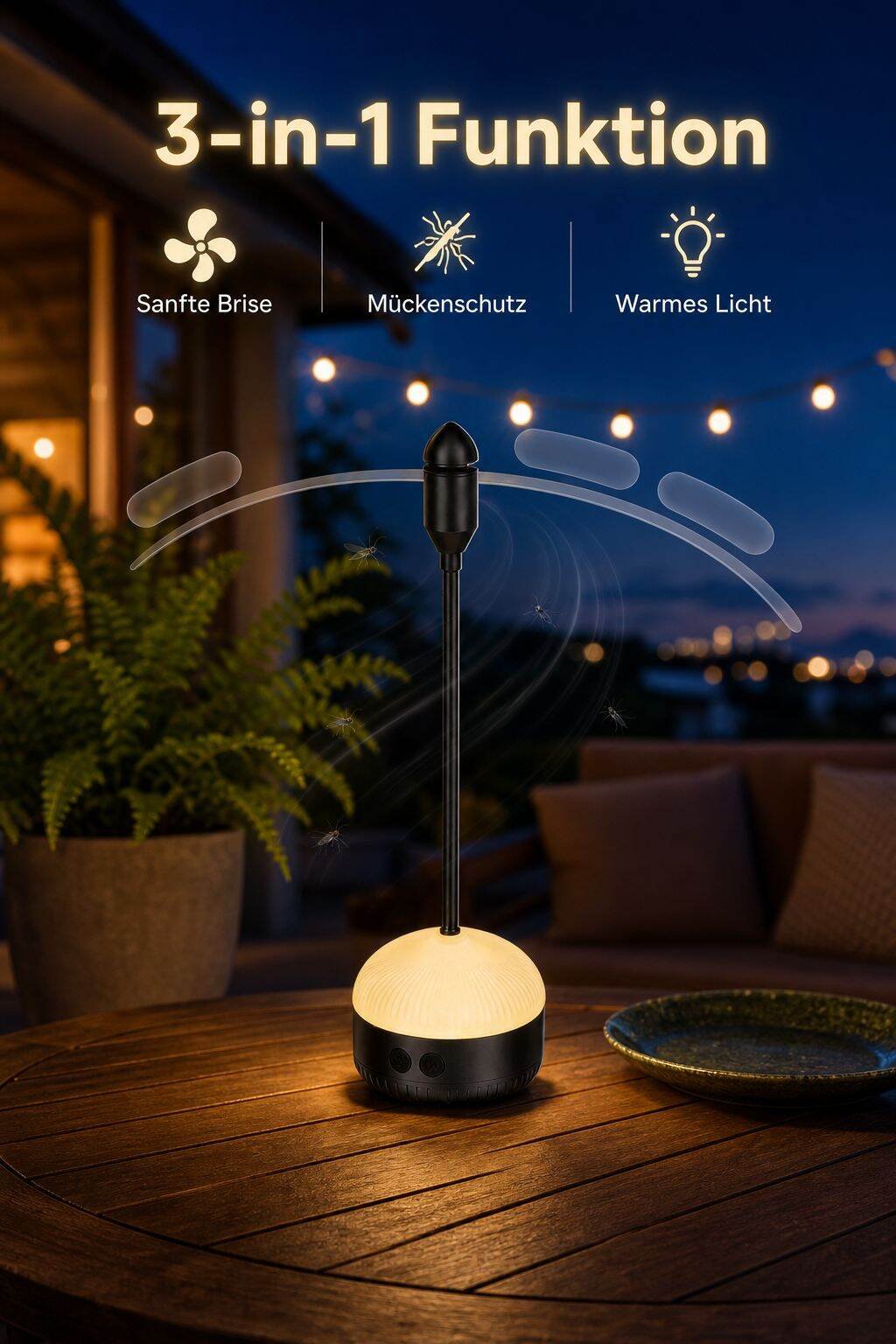 Mückenabweisender Ventilator mit Licht, zum Aufhängen geeignet, multifunktionales, tragbares Nachtli