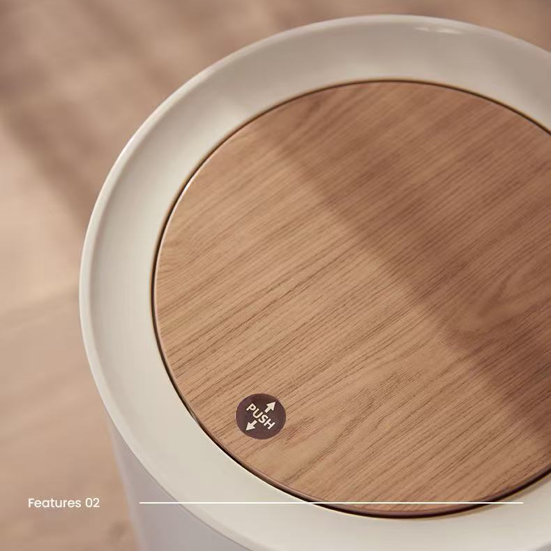 高腳原木風免彎腰垃圾桶