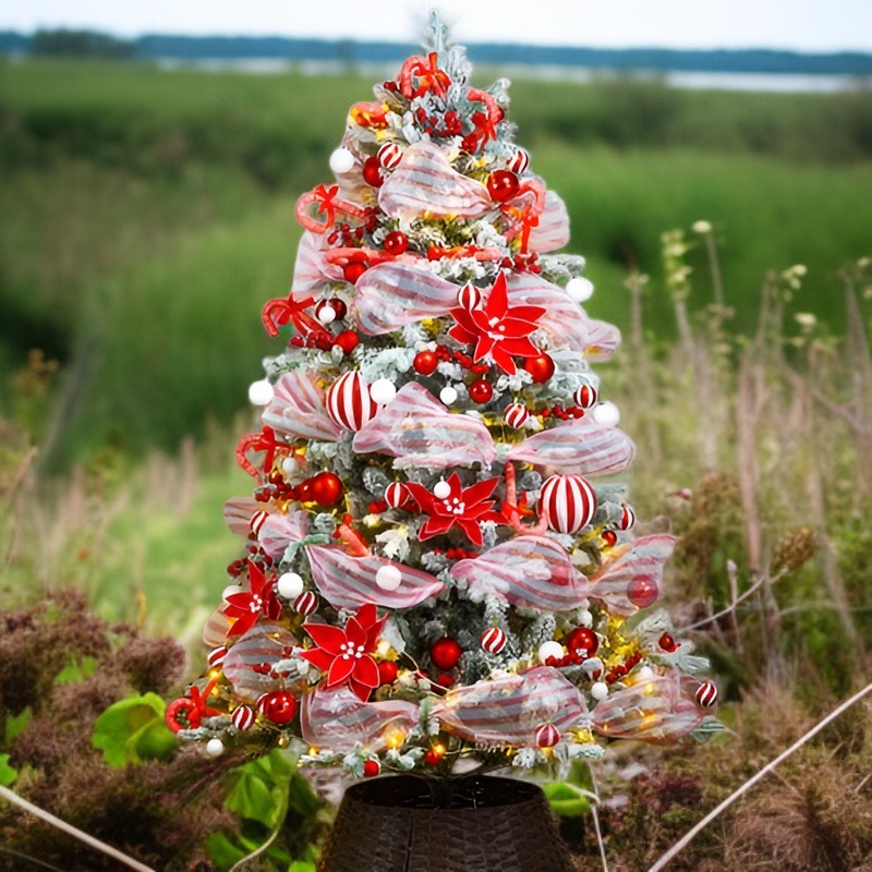 Cinta de organza navideña con cuadros y lazos decorativos