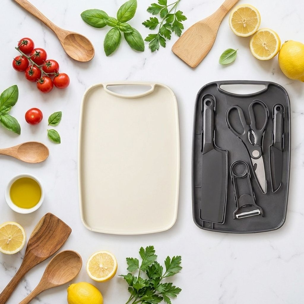 5-teiliges Schneidebrett- und Messeraufbewahrungsset