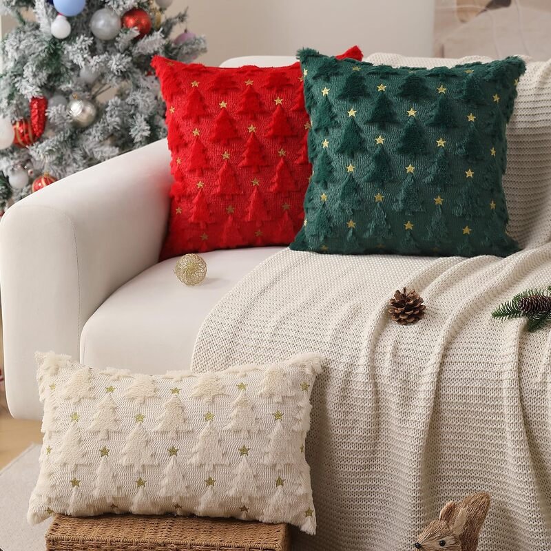 Christmas Quilted Velvet Throw Pillow and Bolster Cover for Living Room