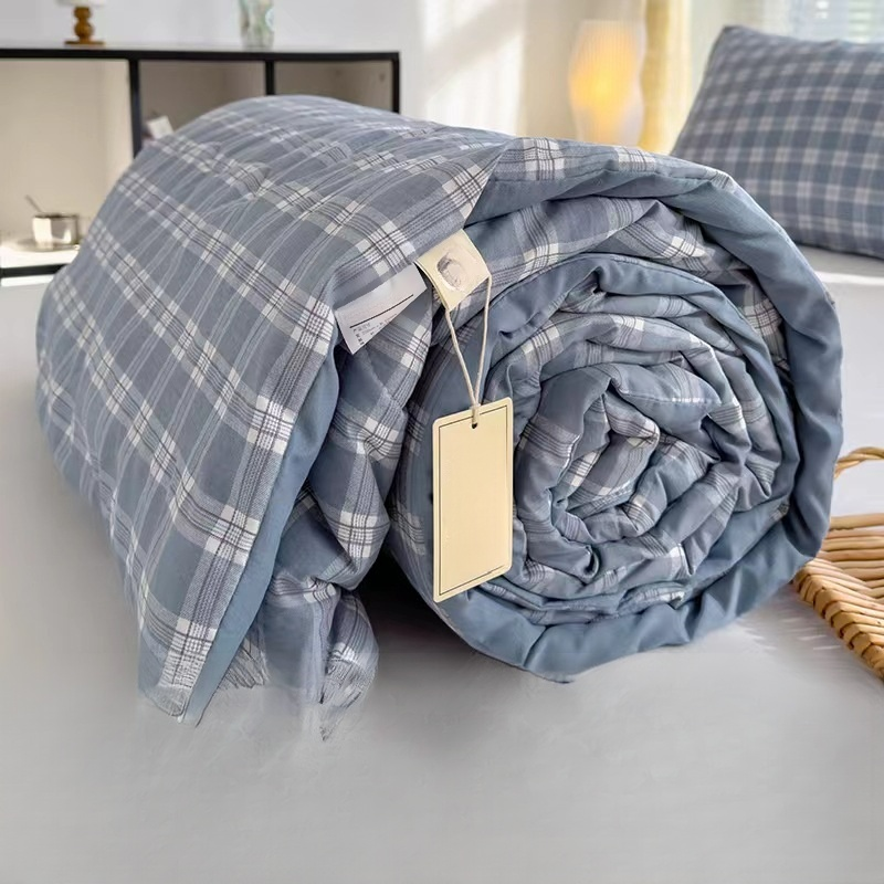 ผ้าห่มบางไฟเบอร์ถั่วเหลือง ผ้าห่มเครื่องปรับอากาศฤดูร้อน ลายตารางสำหรับแม่และเด็ก