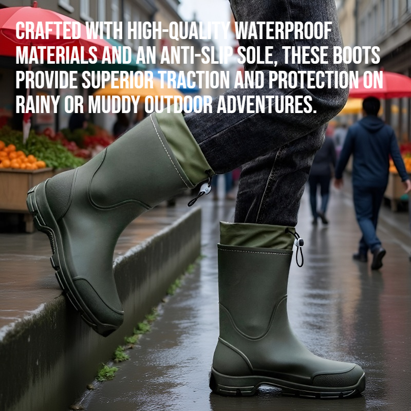 Couple Outdoor Drawstring Anti-slip Waterproof Mid-calf Rain Boots