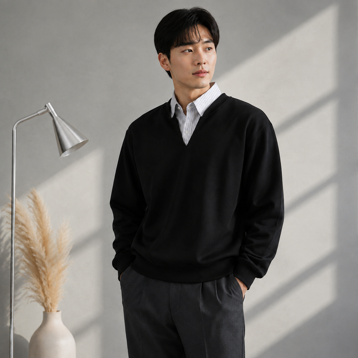 남성용 스웨트셔츠, 인조 투피스 셔츠 칼라 디자인