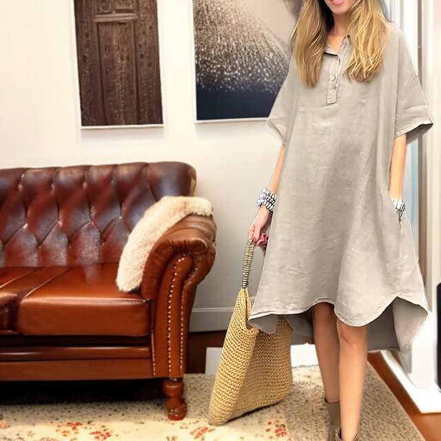 캐주얼 면 마 롱 원피스 넥 단추 무지 롱 원피스 캐주얼 면 마 롱 원피스 무지 원피스
