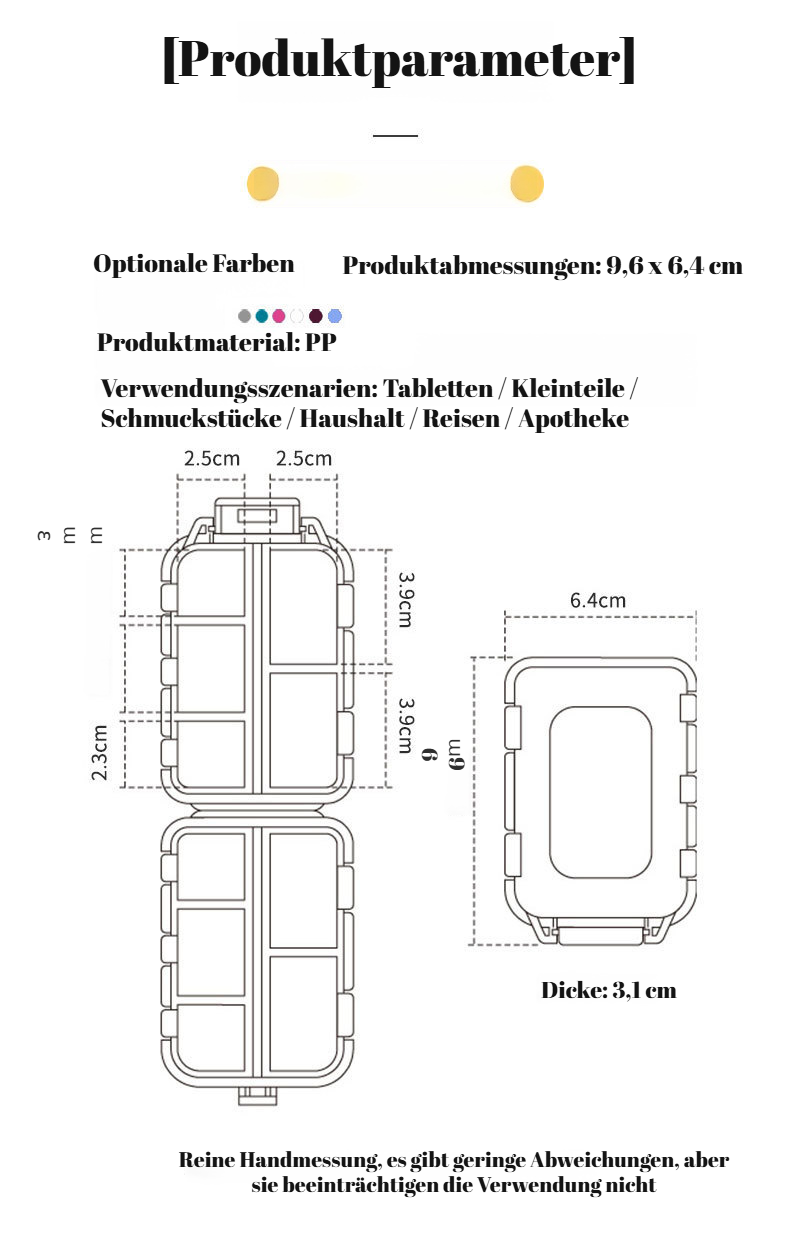 Praktische Pillendose für unterwegs und Reisen