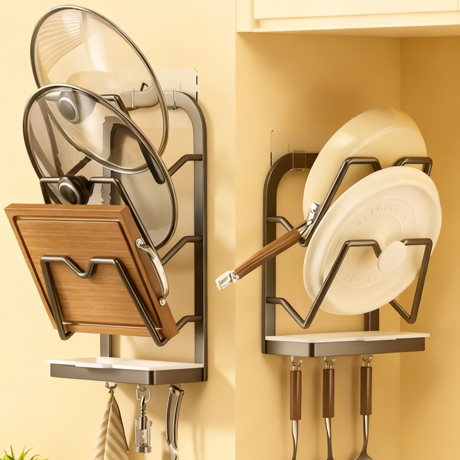 Wall-mounted No-drill Pot Lid Holder 