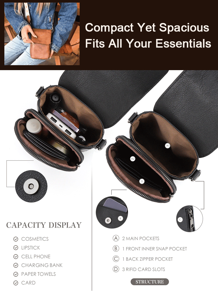 Retro versatile wide-strap crossbody small square bag