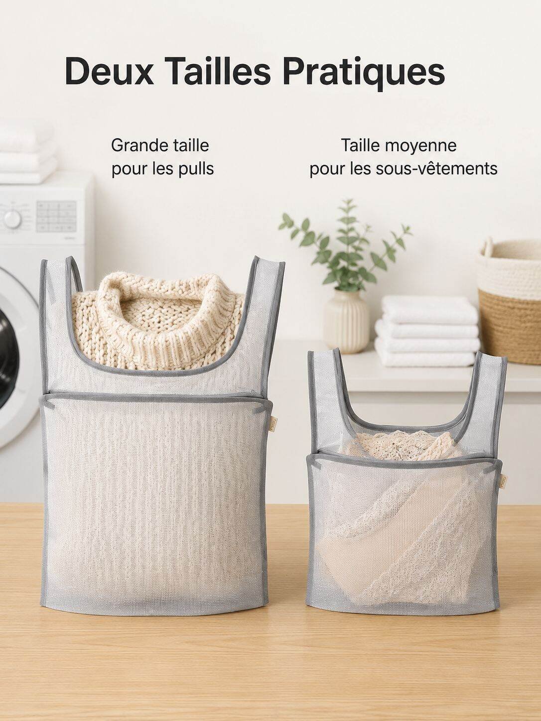 Sac de lavage multifonction anti-déformation avec filet de rangement