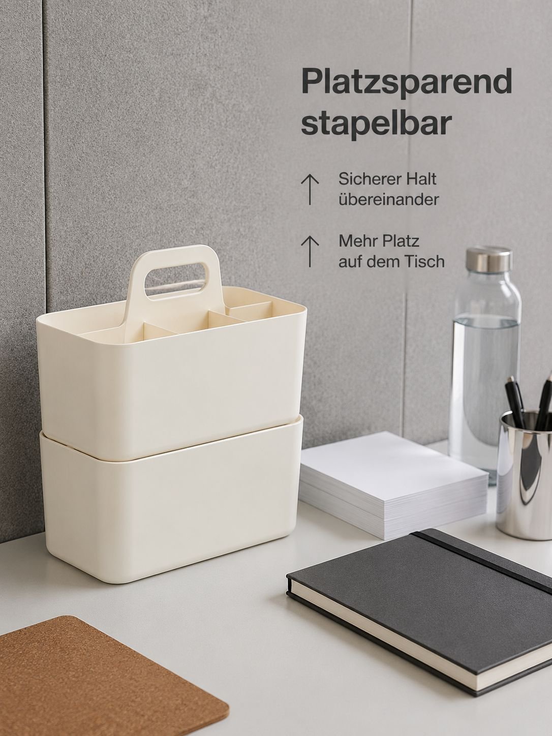 Tragbare, unterteilte, stapelbare Schreibtisch-Aufbewahrungsbox für Bürobedarf, verdickt