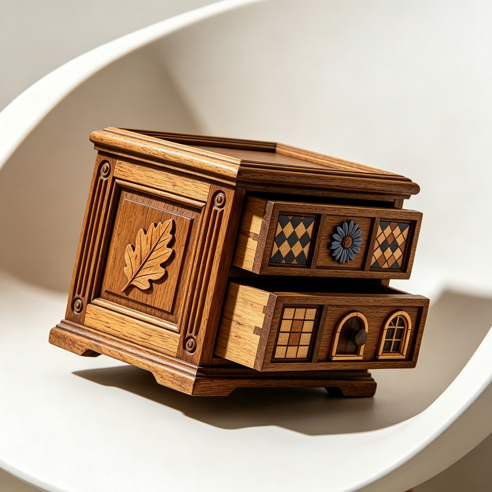 Aufbewahrungsbox aus altem Ulmenholz mit Schublade