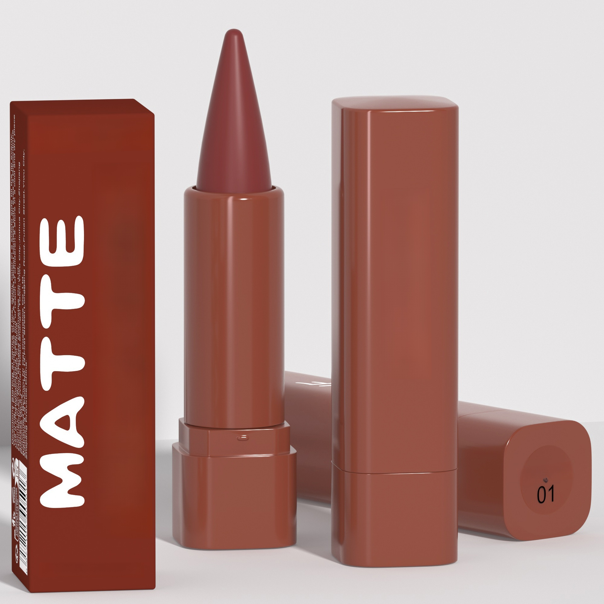 Lápiz labial mate de color marrón rojizo