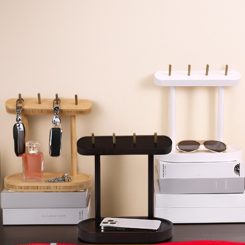 Estante organizador de madera multifuncional para llaves, monedas, tarjetas y teléfono móvil