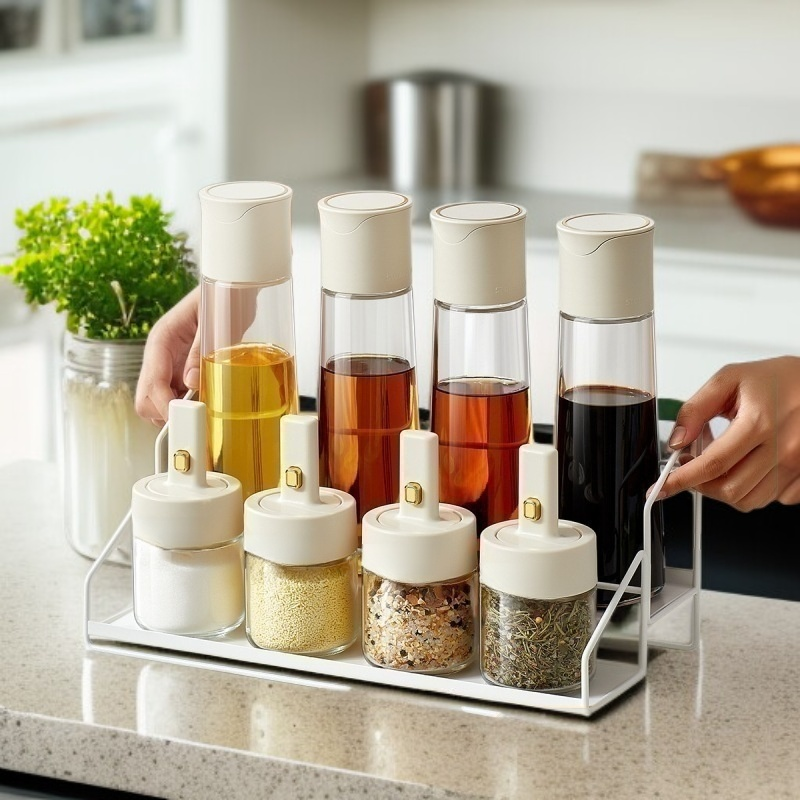 علبة تخزين التوابل الزجاجية للمطبخ
