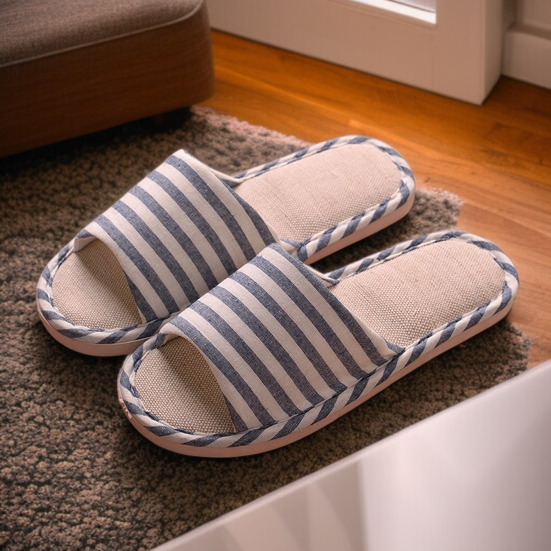 รองเท้าแตะในบ้านผ้าฝ้ายลินินกันลื่นสำหรับผู้หญิงและผู้ชาย ใส่สบาย ระบายอากาศ ซับเหงื่อ
