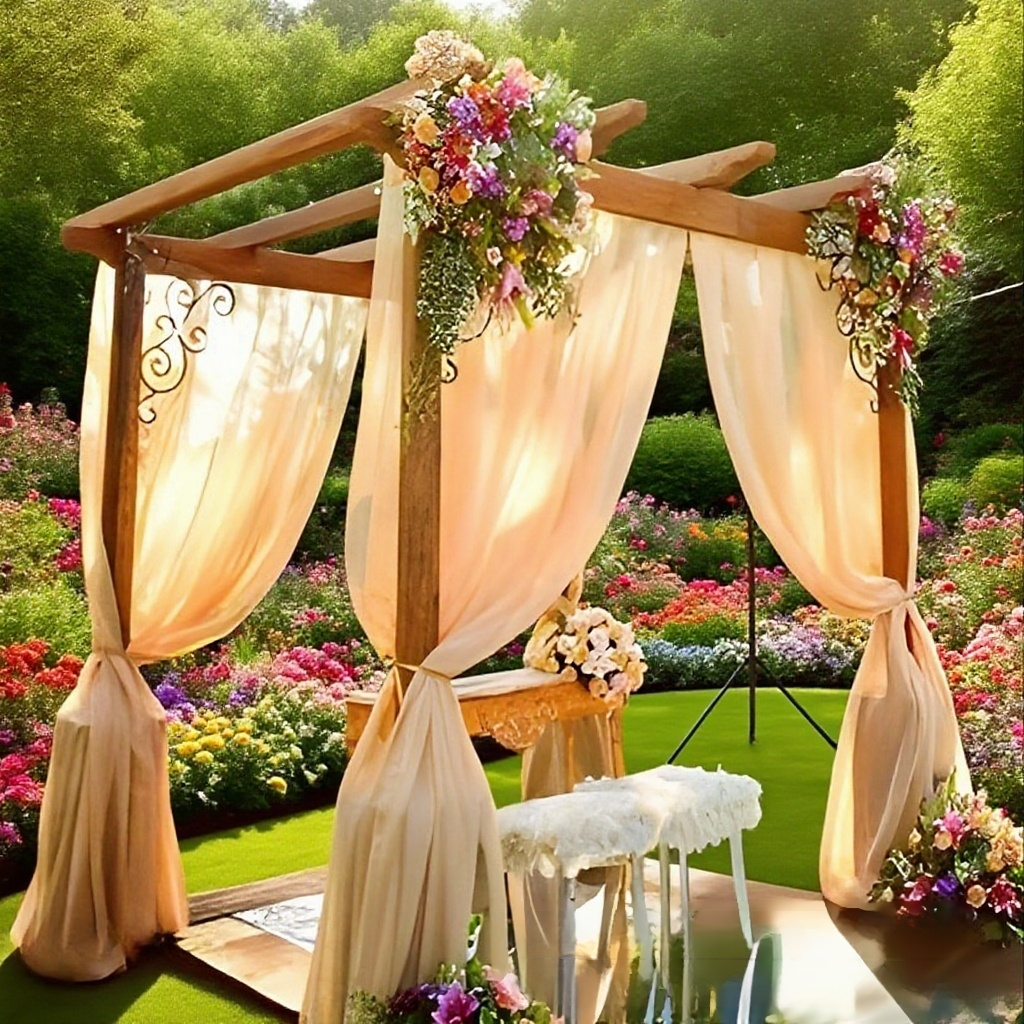 야외 결혼식 파티 장식 망사 전체 모습