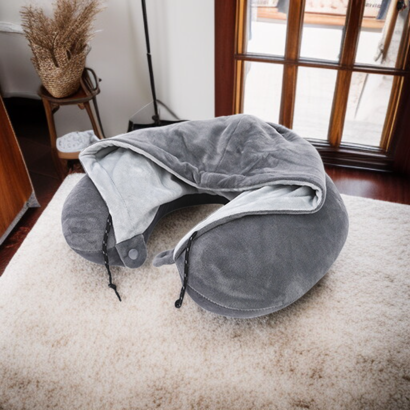 Memory foam hooded U-shaped pillow