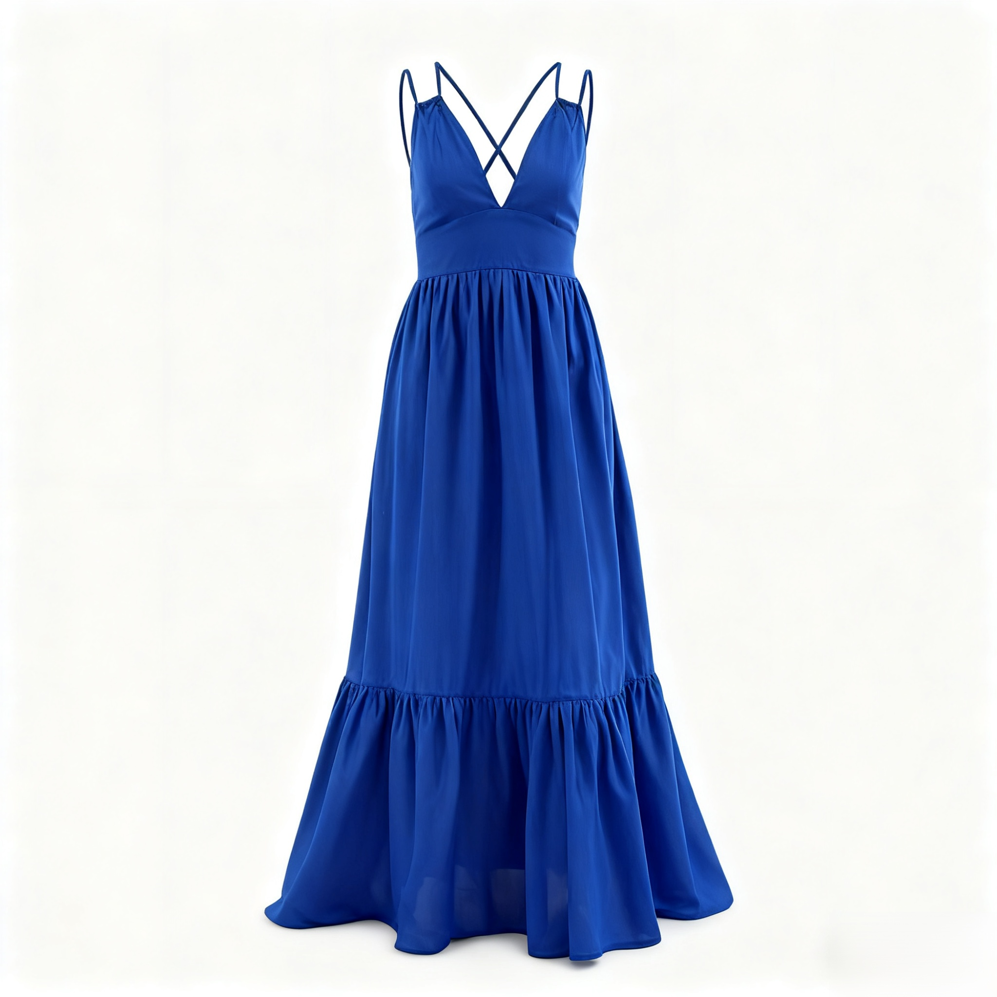 春夏新作Vネックバックレスサスペンダードレス全体画像