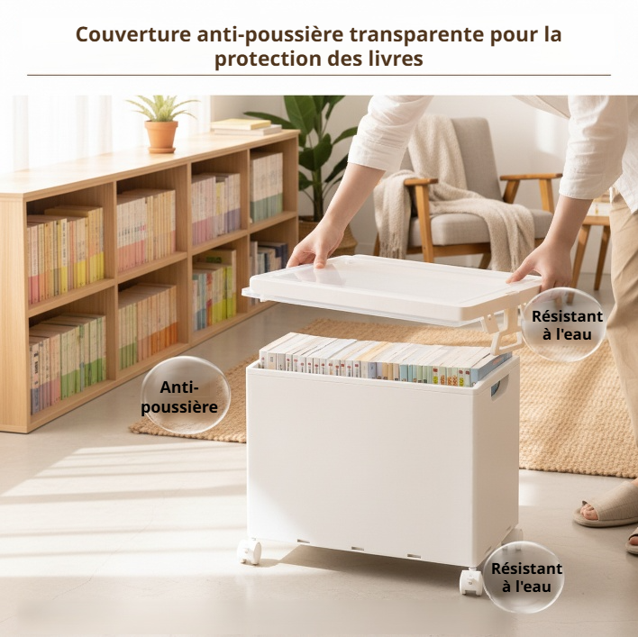 Chariot portable à roulettes avec couvercle pour sous le bureau