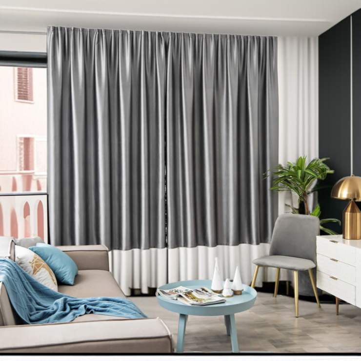 寝室の完全な遮光カーテン自己接着日除けの生地はパンチ穴の取付けの日焼け止めの熱絶縁材のカーテンを放します