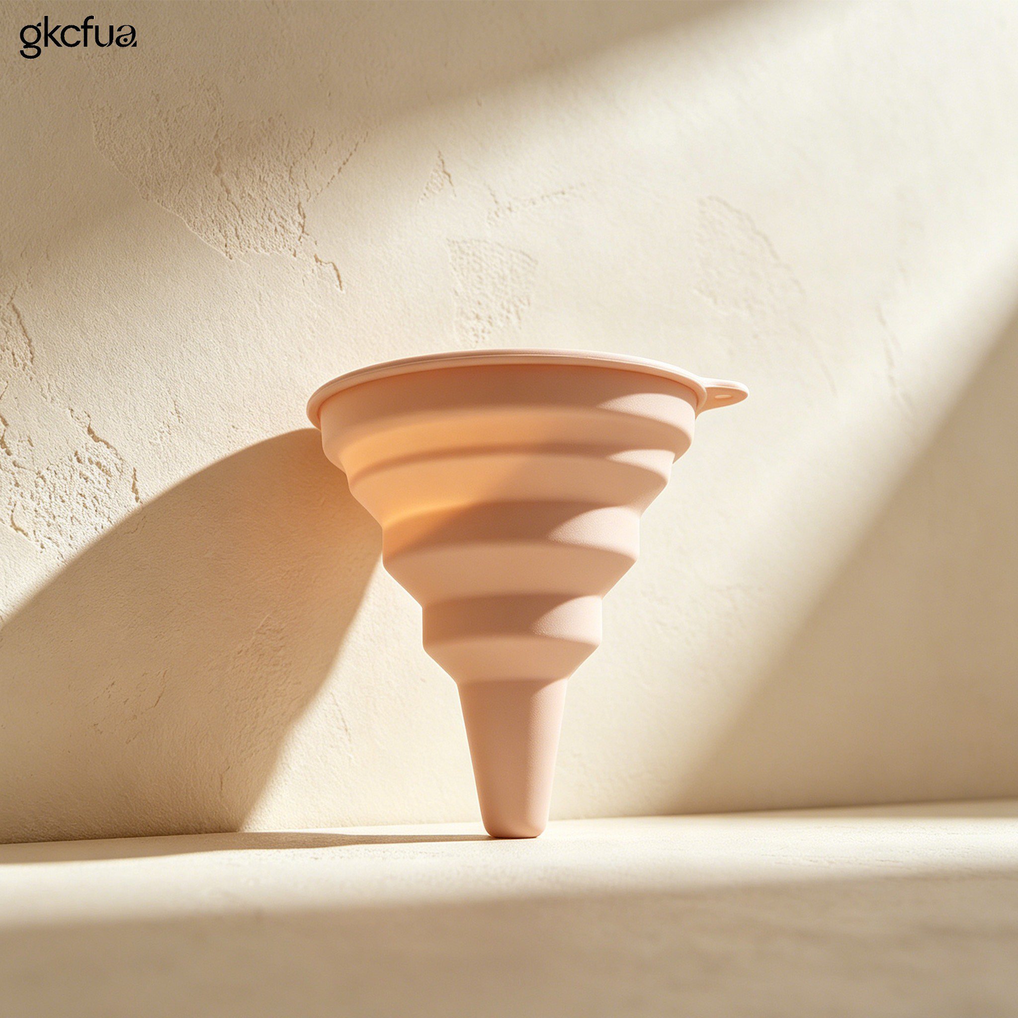 Collapsible silicone funnel demonstrating space-saving design