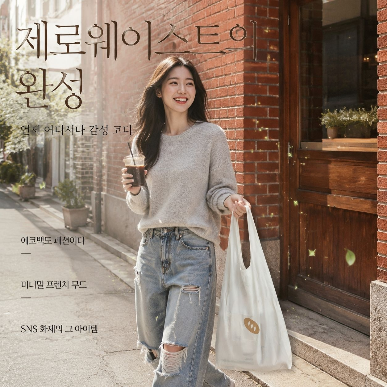 휴대용 귀여운 바게트 보관 접이식 에코 쇼핑백