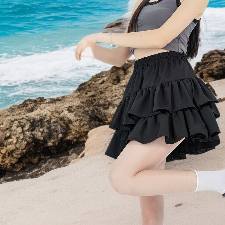 봄여름 키 작은 프릴 스커트 여성 하이웨스트 날씬해 보이는 반신 스커트 케이크 스커트 스커트 프릴 봄여름 하이웨스트 반신 스커트